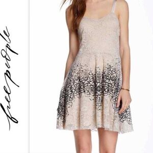 Free People Cream Flocked Lace Dress With Black Pattern